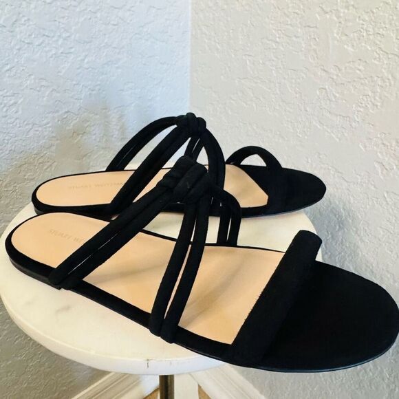 Stuart Weitzman Twist Knot Leather Slide Sandal, Designer‎ Size 8, Black, NWT - Picture 14 of 16